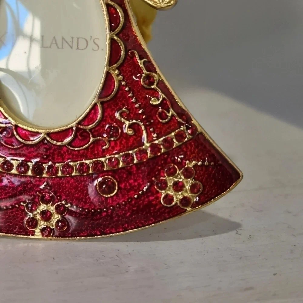 Kirkland's Gold Red Rhinestone Angel Photo Frame Christmas Tree Ornament Vintage
